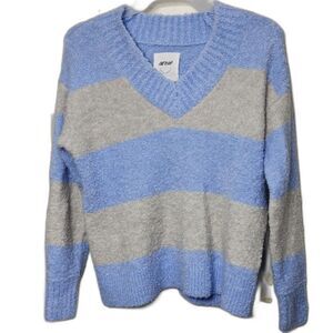 Aerie Women’s Blue Gray Striped Long Sleeve Sweater Small Soft Knit Pullover (1)